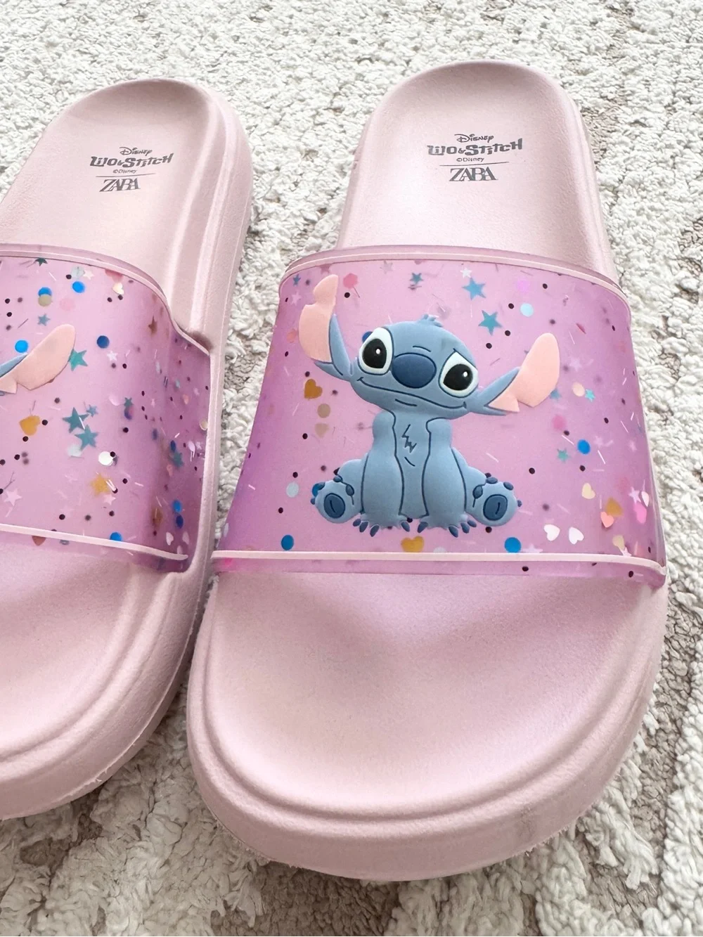 Zara Kids Light Pink Stitch Slide Sandals